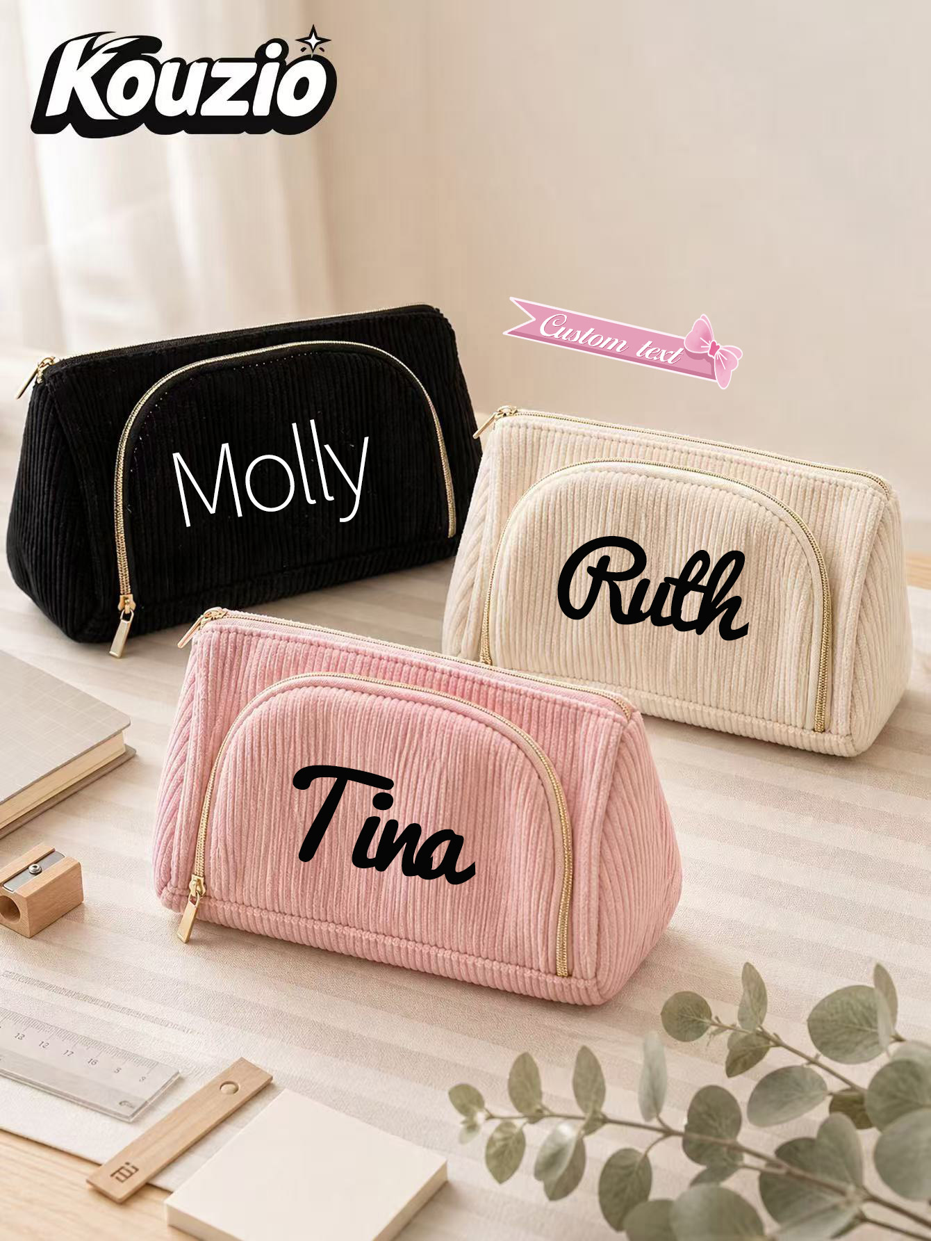 맞춤 이름이 새겨진 열전사 코듀로이 펜 케이스, 개인  - Stationery Supplier 리뷰 및 가격
